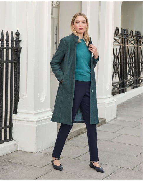 Boucle Textured Wool Funnel Neck Coat