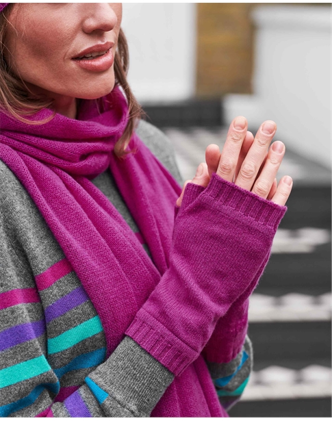 bright pink scarf and gloves