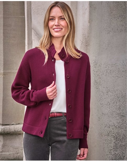 Wool Cashmere Funnel Neck Cardigan