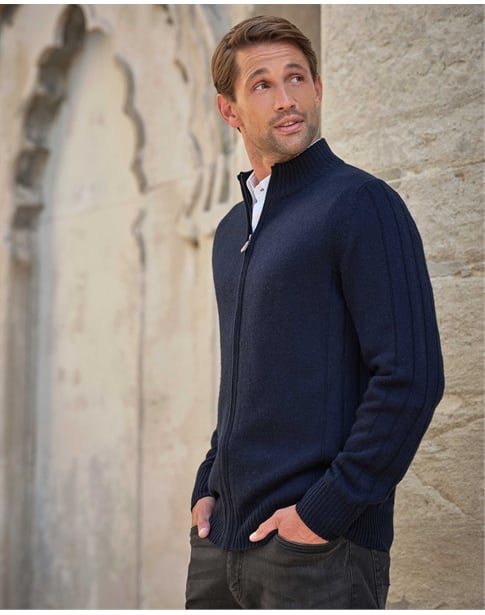 Wool Cashmere Ribbed Zip Through