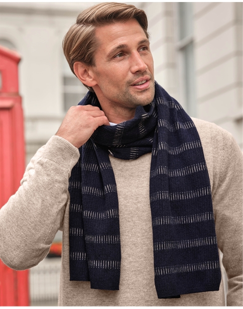 Mens Textured Stripe Cashmere Scarf