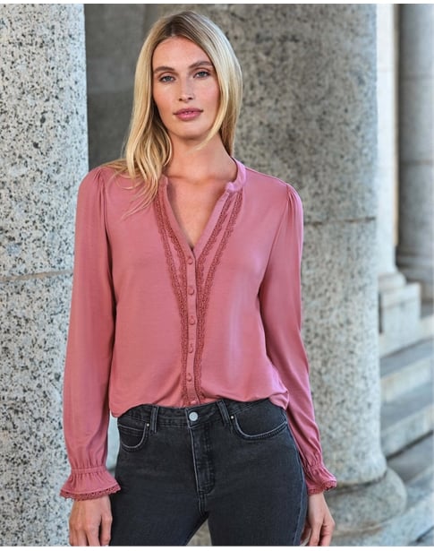 Jersey Lace Trim Blouse