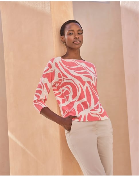 Linen Leaf Print Sweater