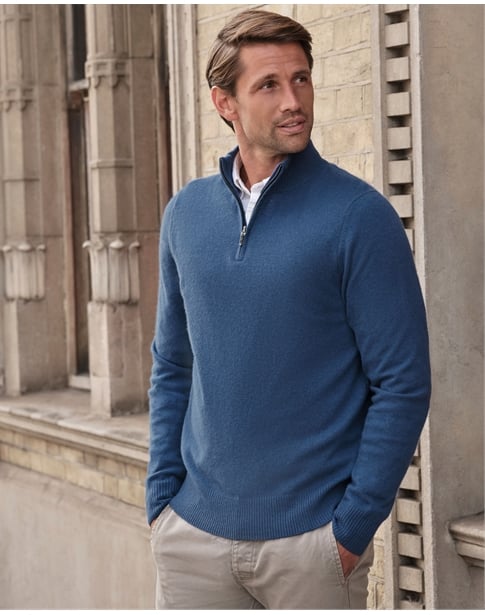 Mens Cashmere Zip Neck Sweater