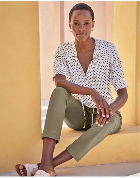 Short Sleeve Tie Frill Neck Blouse