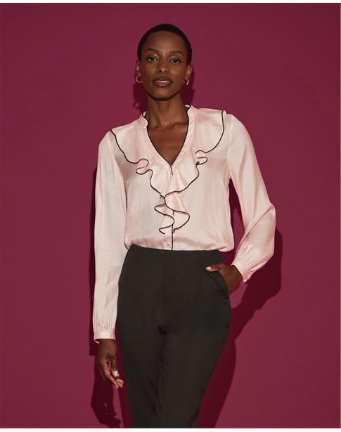 Contrast Piping Frill Shirt