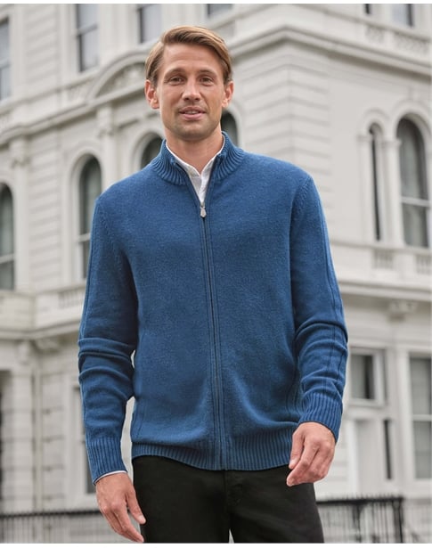 Wool Cashmere Ribbed Zip Through