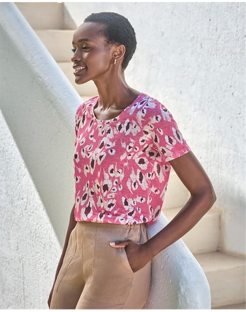 Linen Round Neck Short Sleeve T-Shirt