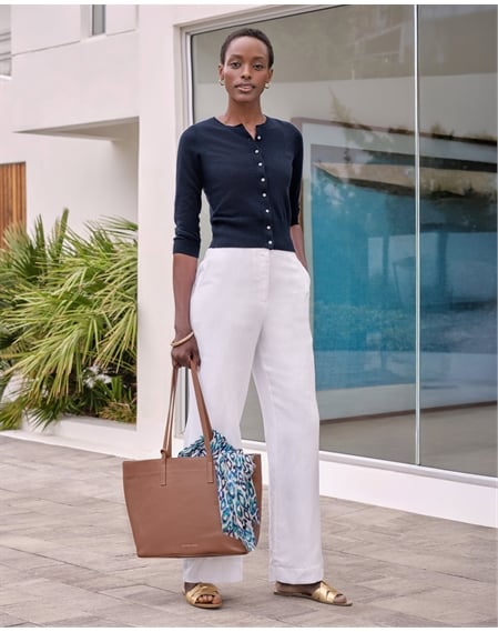 Linen Blend Wide Leg Trousers