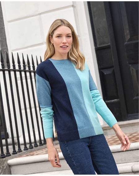 Wool Cash Vertical Stripe Sweater