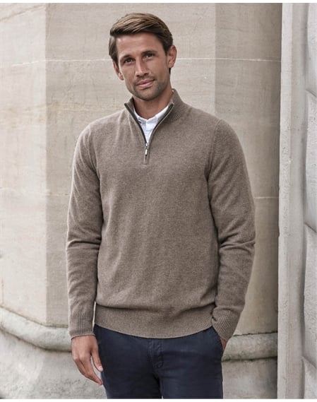 Mens Cashmere Zip Neck Sweater