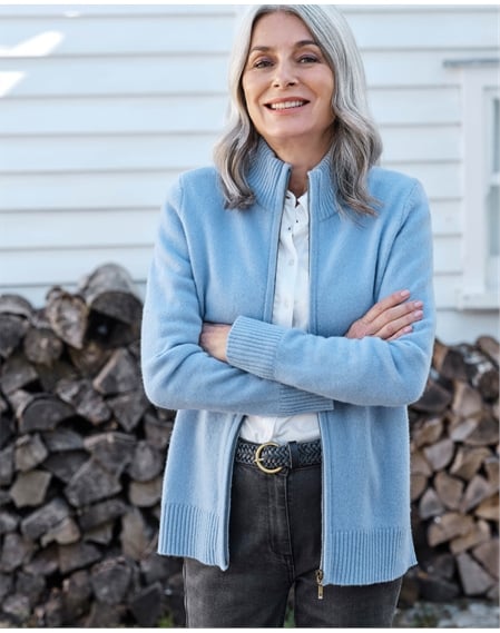 Lambswool Zip Thru Cardigan
