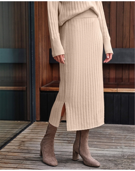 Wool Cashmere Ribbed Skirt
