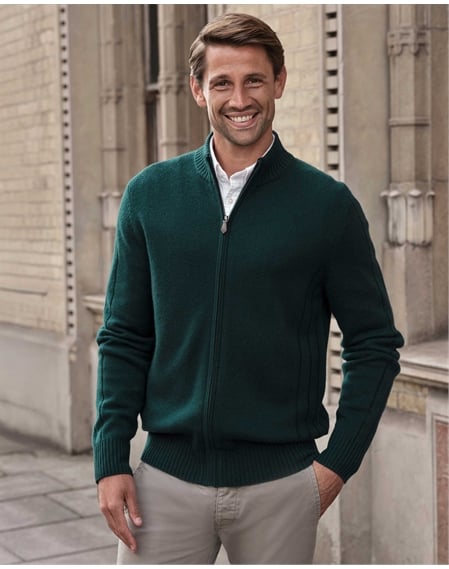 Wool Cashmere Ribbed Zip Through
