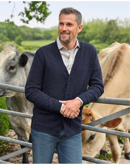 Mens Lambswool V Neck Cardigan