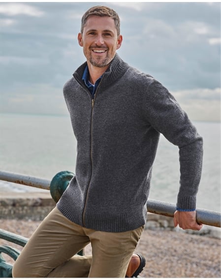 Mens Lambswool Lincoln Zipper Cardigan