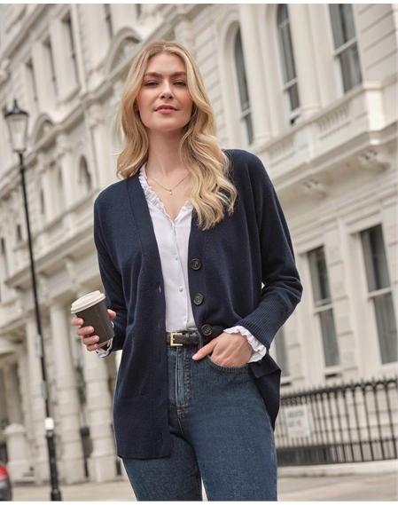 Navy Pure Cashmere Boyfriend Cardigan Pure Collection