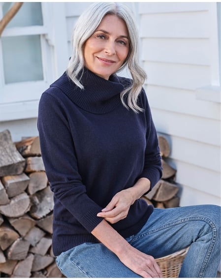 Cashmere And Merino Long Sleeve Cowl Neck Sweater