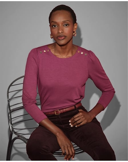 Plain Button Shoulder Top