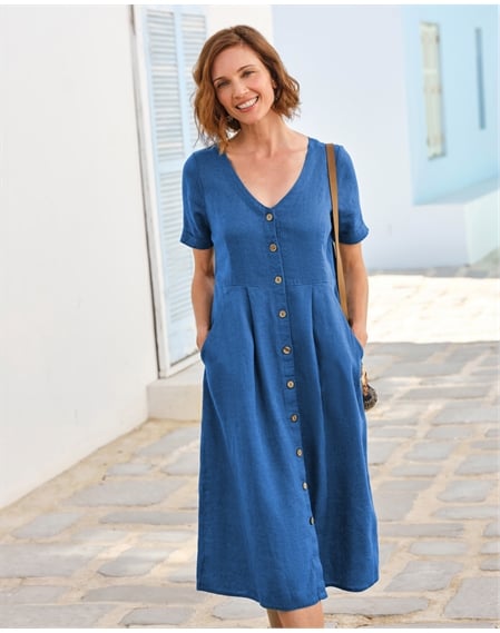 Button Through Linen Dress