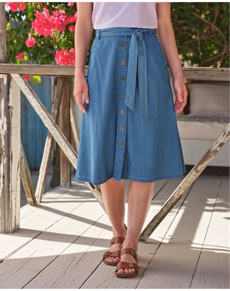 Chambray Button Through Midi Skirt