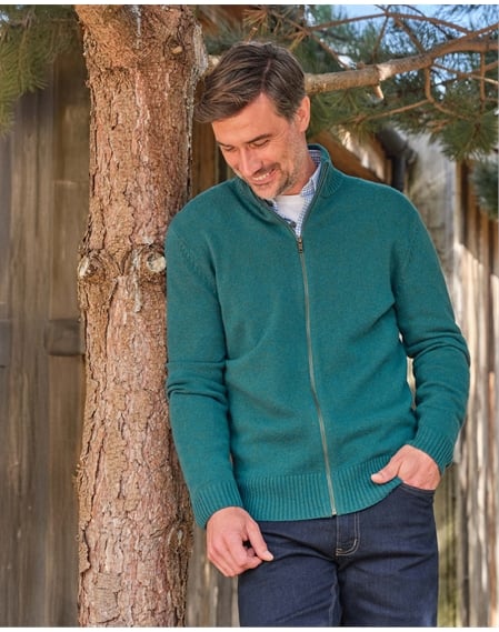 Mens Lambswool Lincoln Zipper Cardigan
