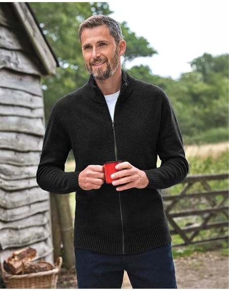 Mens Lambswool Lincoln Zipper Cardigan