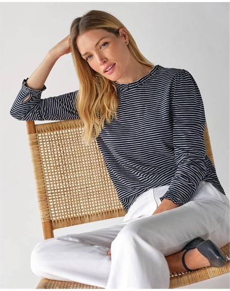 Ruffle Neck Jersey Top