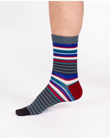 Wide Multi Stripe Bamboo Crew Socks