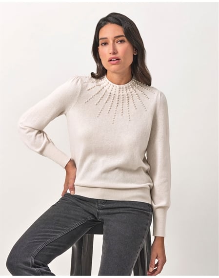 Wool Cashmere Pearl Neck Sweater