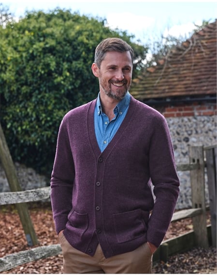 Mens Lambswool V Neck Cardigan