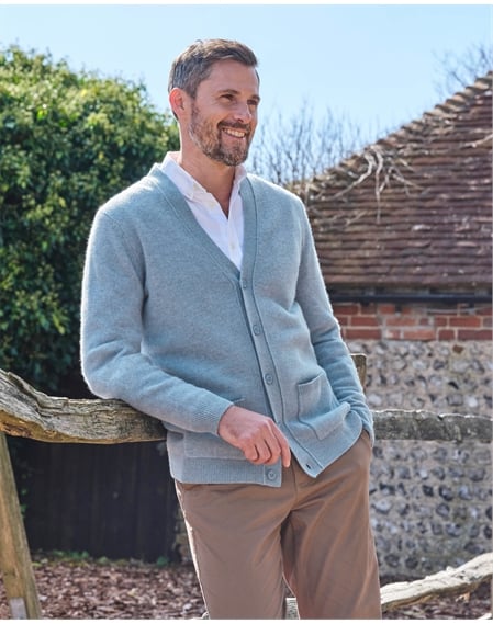 Mens Lambswool V Neck Cardigan