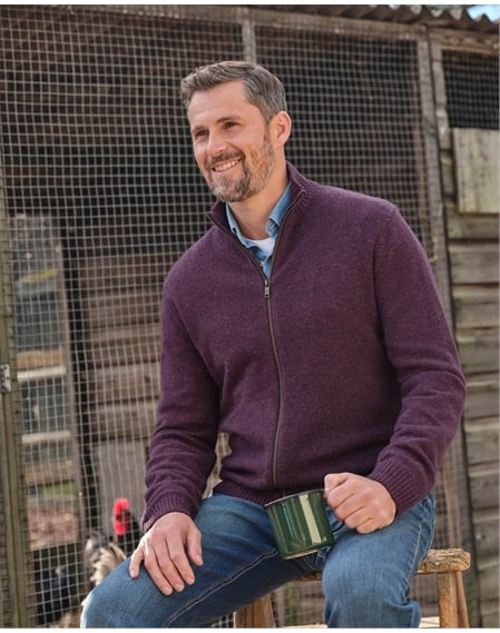 Mens Lambswool Lincoln Zipper Cardigan