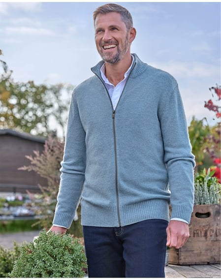 Mens Lambswool Lincoln Zipper Cardigan
