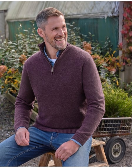 Mens Lambswool Zip Neck Sweater