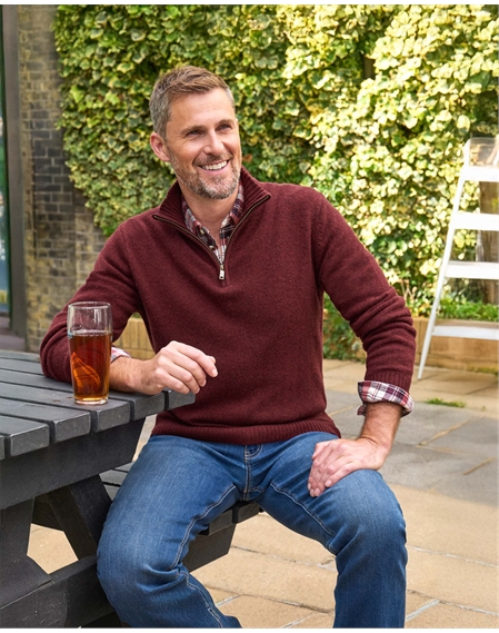 Mens Lambswool Zip Neck Sweater