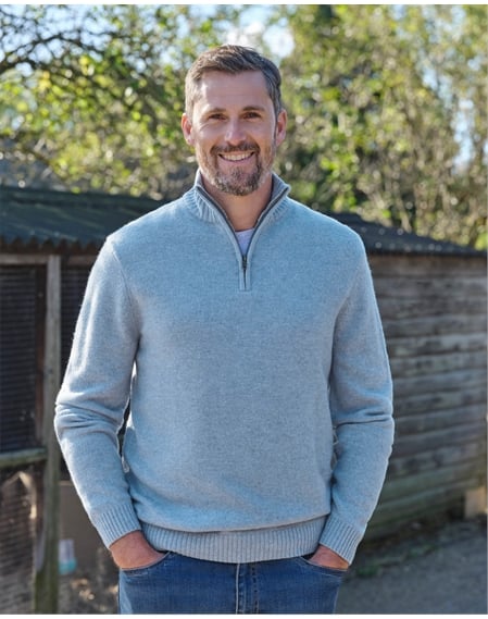 Mens Lambswool Zip Neck Sweater