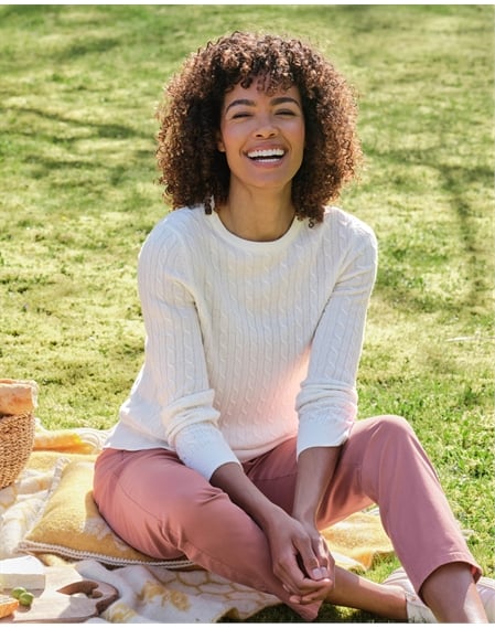 Cashmere Merino Cable Crew Neck Sweater