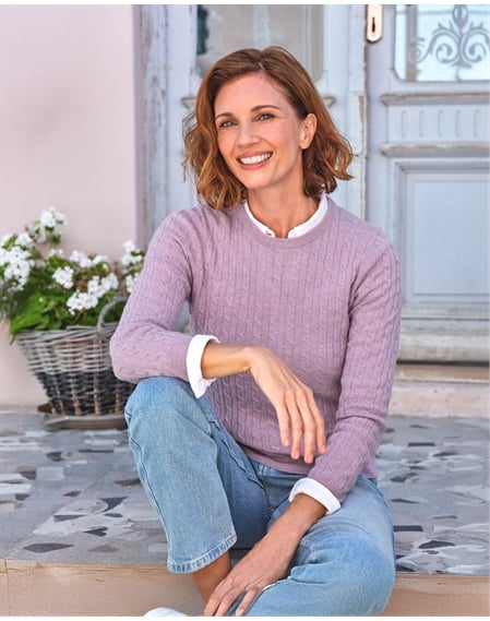 Cashmere Merino Cable Crew Neck Sweater