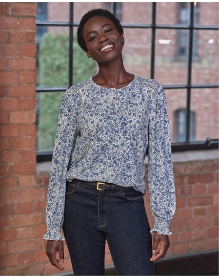 Lace Trim Jersey Blouse