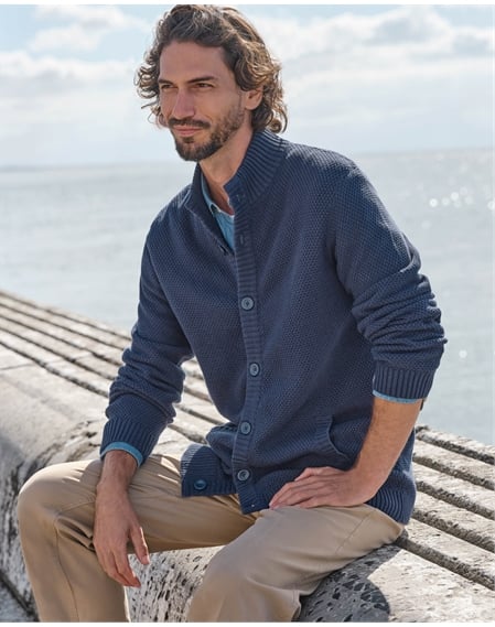Moss Stitch Button Neck Cardigan