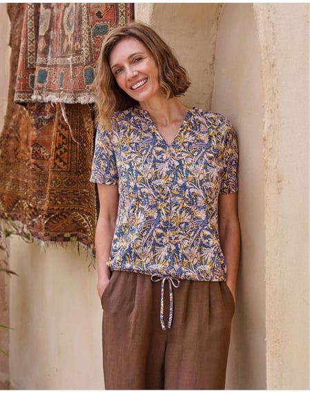 Notch Neck Tie Hem Top