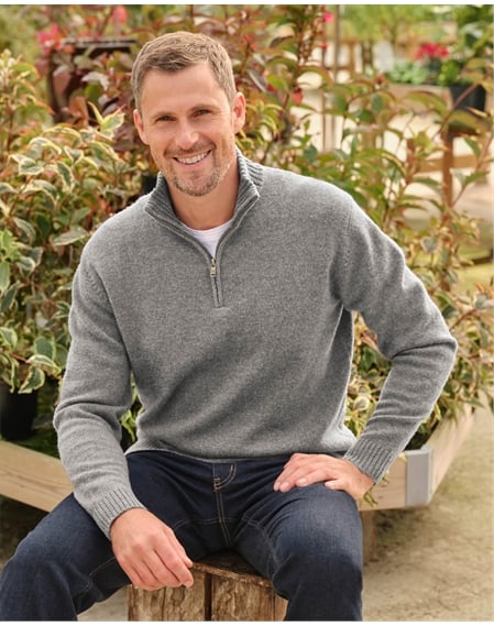 Mens Lambswool Zip Neck Sweater