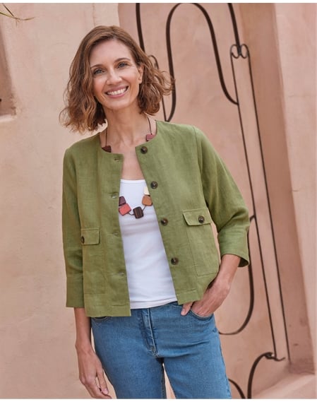Collarless Lightweight Linen Jacket