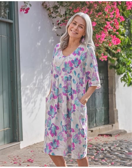 Womens Linen Pocket Tunic Dress