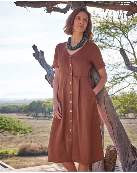 Button Through Linen Dress