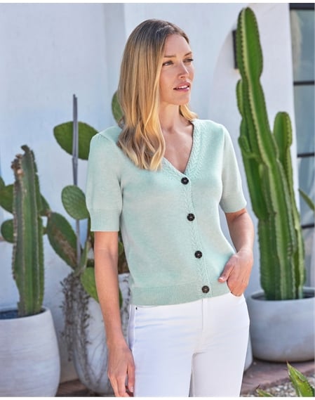Wool Cashmere Half Sleeve Cardigan