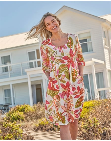 Womens Linen Pocket Tunic Dress