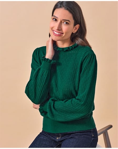 Lacy Frill Collar Viscose Blend Sweater