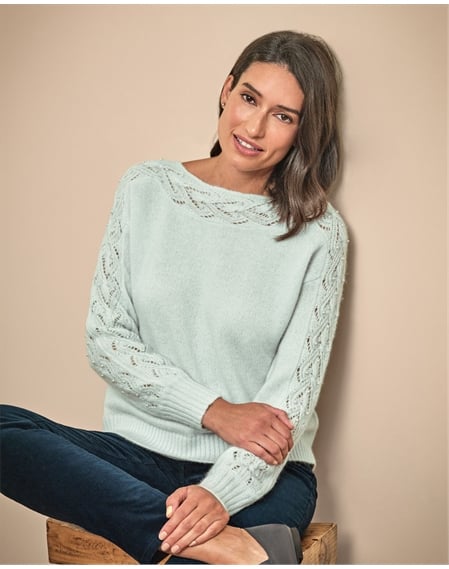 Wool Cashmere Lace And Pearl Sleeve Sweater